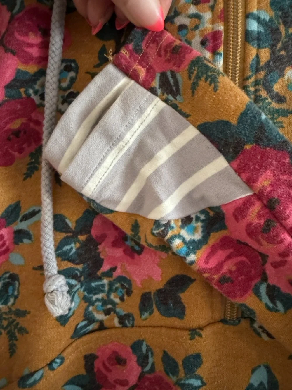 AMPERSAND AVE Mustard Floral Hoodie with Pink Roses - Picture 4 of 5